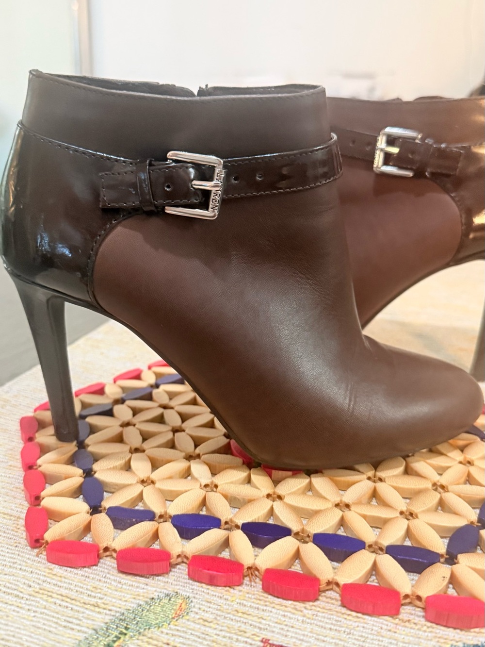 Ralph Lauren Dark Brown Leather Ankle Boot with Buckle